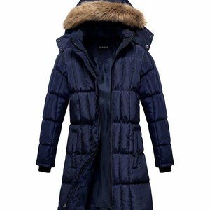 U2Wear Women's Zip Front Large Puffer Coats- Navy